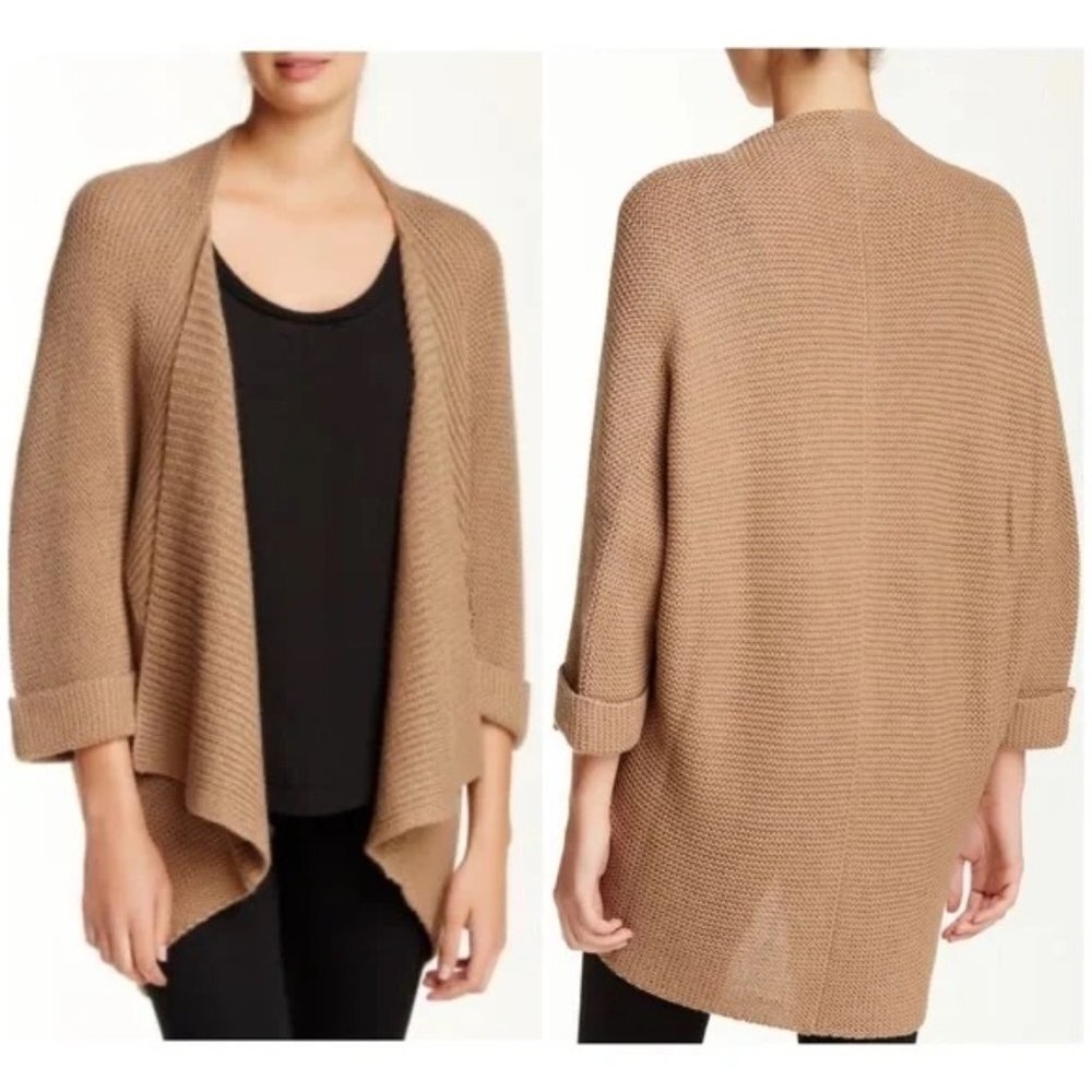 Brochu‎ Walker City Cardigan Open Chunky Sweater Camel Tan Brown Alpaca O/S